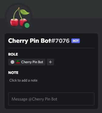 The Pin Bot's Profile in Discord