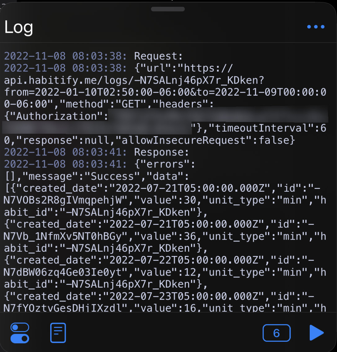 Logs from running the script for the widget