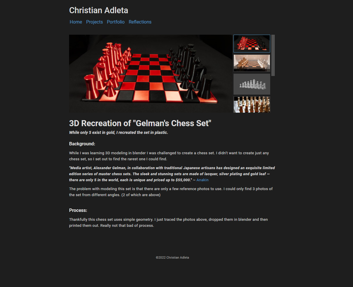Project page for the chess set