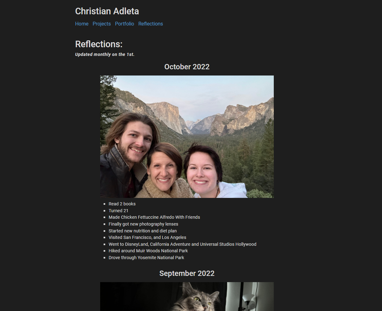Photo of the reflection page for this website